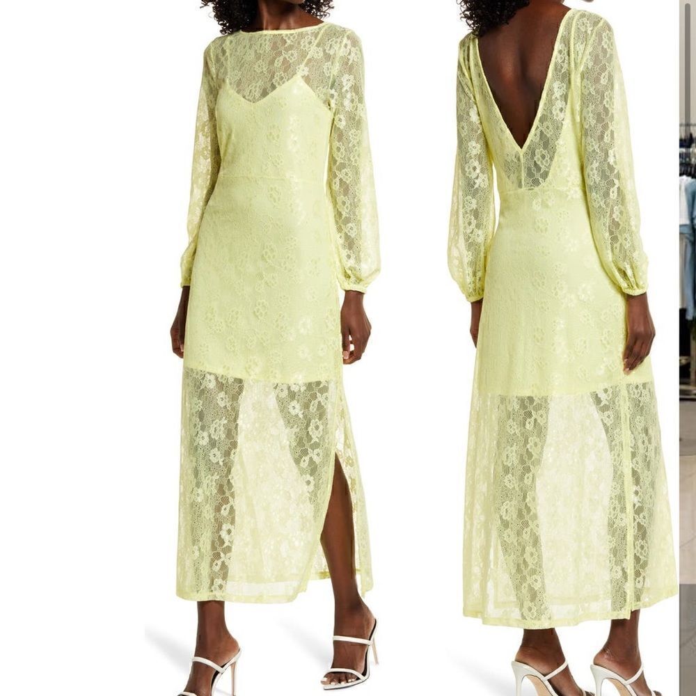 Open Edit Sheer Lace Long Sleeve Maxi Dress Size S NWOT